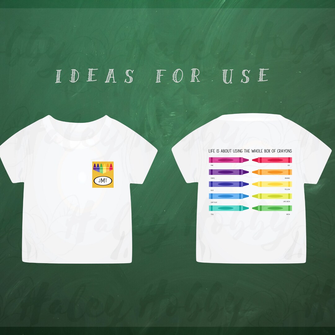 Back to School Kids Crayon Name Monogram Crayon Box Shirt PNG 2 Sided