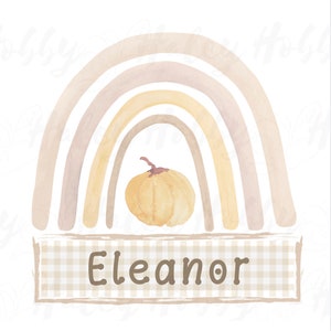 Pumpkin Fall Rainbow Name Gingham Monogram Kids Watercolor Shirt PNG, Heat Press, Digital Download, Sublimation Download,Instant Download