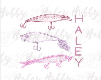 Girls Watercolor Fish Lures Shirt PNG, Heat Press, Digital Download, Sublimation Download, Instant Download Waterslide