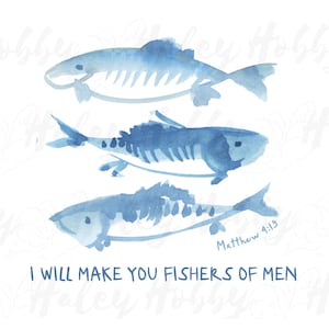 Vi farò pescatori di uomini Matteo 4 19, bambini bibbia cristiana acquerello camicia PNG, Heat Press, Digital Download, Sublimation Download