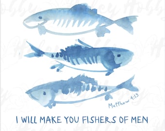 I will make you fishers of men Matthew 4 19, kids bible christian watercolor shirt PNG, Heat Press, Digital Download, Sublimation Download
