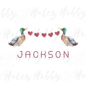 Valentine Holiday Mallard Duck Watercolor Hearts Boy Toddler, Name, Monogram Shirt PNG, Heat Press, Digital Download, Sublimation Download