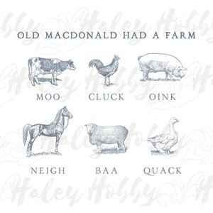 Old MacDonald Farm Animal Sound Sketch Boy Girl Shirt 2 Set PNG, Heat Press, Digital Download, Sublimation Download, Instant Download