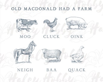 Old MacDonald Farm Animal Sound Sketch Boy Girl Shirt 2 Set PNG, Heat Press, Digital Download, Sublimation Download, Instant Download
