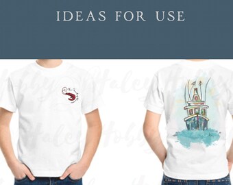 The Fruit of the Sea Shrimp watercolor shrimp boat 2 sided Shirt PNG, Heat Press, Digital Download, Sublimation Download, Instant Download