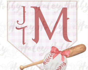 Baseball Softball Monogram girls little sister bow t-shirt design Watercolor Shirt PNG, Heat Press, Digital Download, Sublimation Download