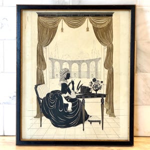 Originale Silhouetten-Zeichnung im Stil des 18Jh - Signiert und Datiert