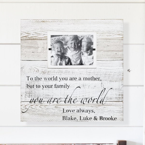 Personalized Gift for Mom | Mom, "You are the World" | Mothers Day gift Personalized Sign Frame for 5x7 or 4x6 Picture | Mom Gift From Kids