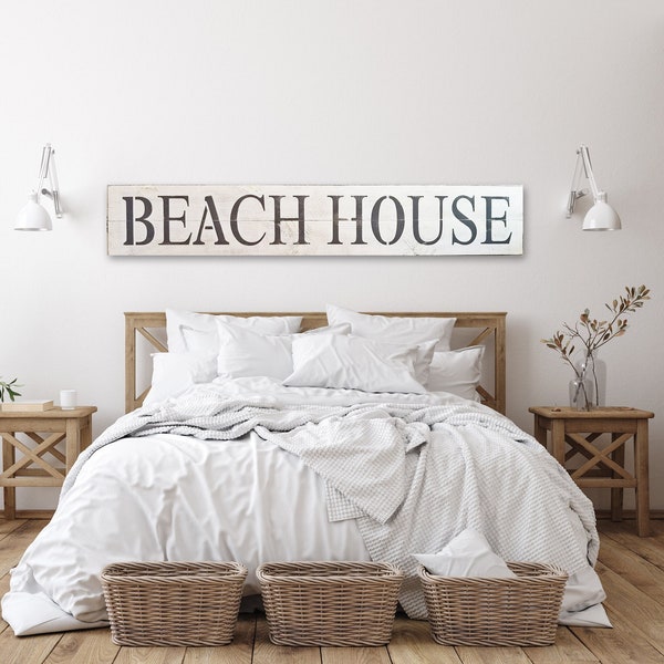 Beach House Sign on Chunky Distressed Antiqued Wood | Beach House Wall Decor