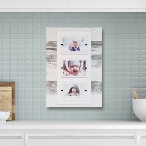 Cape Cod Style White Washed Triple Reclaimed Wood Picture Frame | three 4x6 or 5x7 Pictures | wedding gift | Triple Picture Frame