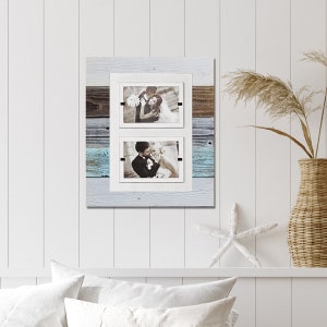 Beach House Style White & Turquoise Double Reclaimed Wood Picture Frame | two 4x6 or 5x7 Pictures | Gallery Wall Frame Collage