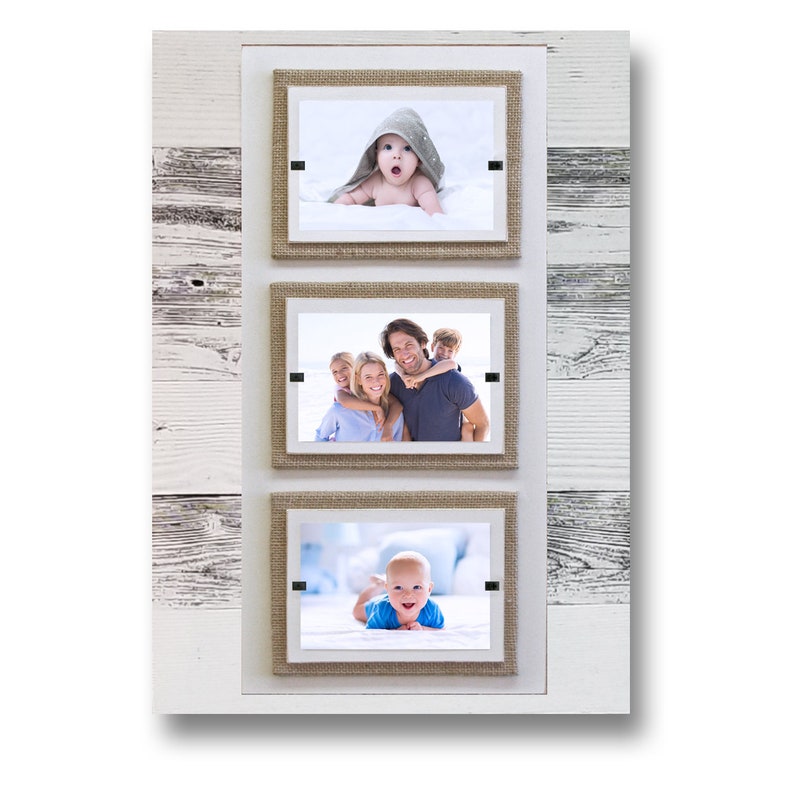 Triple white & sea mist washed Reclaimed Wood Picture Frame three 4 x 6 pictures best selling family frame rustic home decor image 3