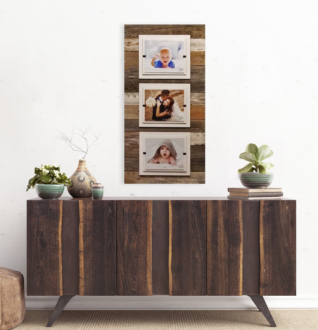 Extra Large Rustic Home Decor Triple 8 X 10 Picture Frame Reclaimed