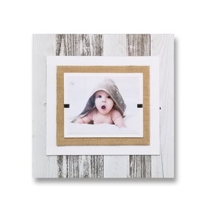 Coastal Living Modern Farmhouse Style Reclaimed Wood White Washed Picture Frame with Burlap for 8x10, 4x6 & 5x7 pictures