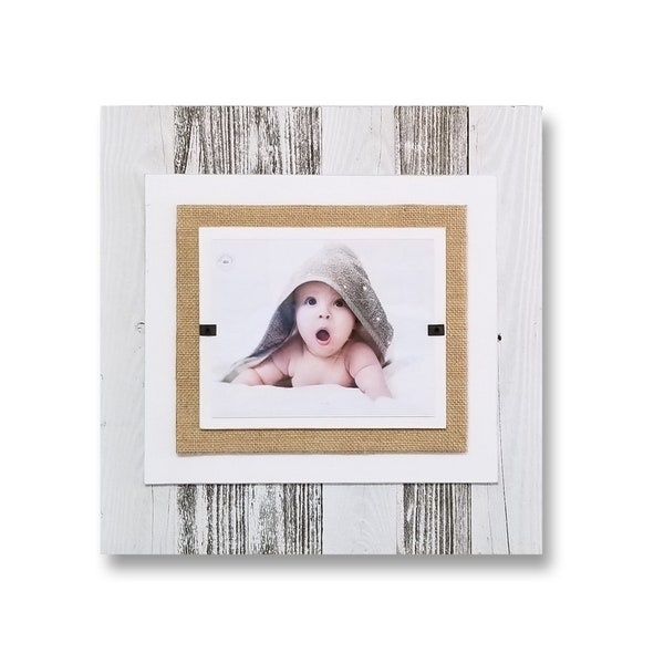 Cape Cod Modern Farmhouse Style Reclaimed Wood White Washed Picture Frame with Burlap for 8x10, 4x6 & 5x7 pictures | coastal frames