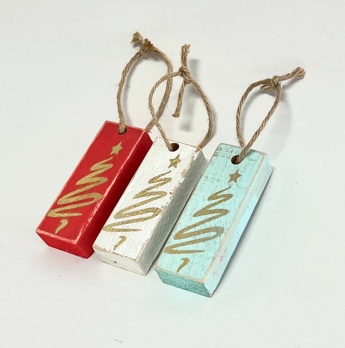 Whimsical Christmas Ornament Tree Decoration Set of 3 White Etsy