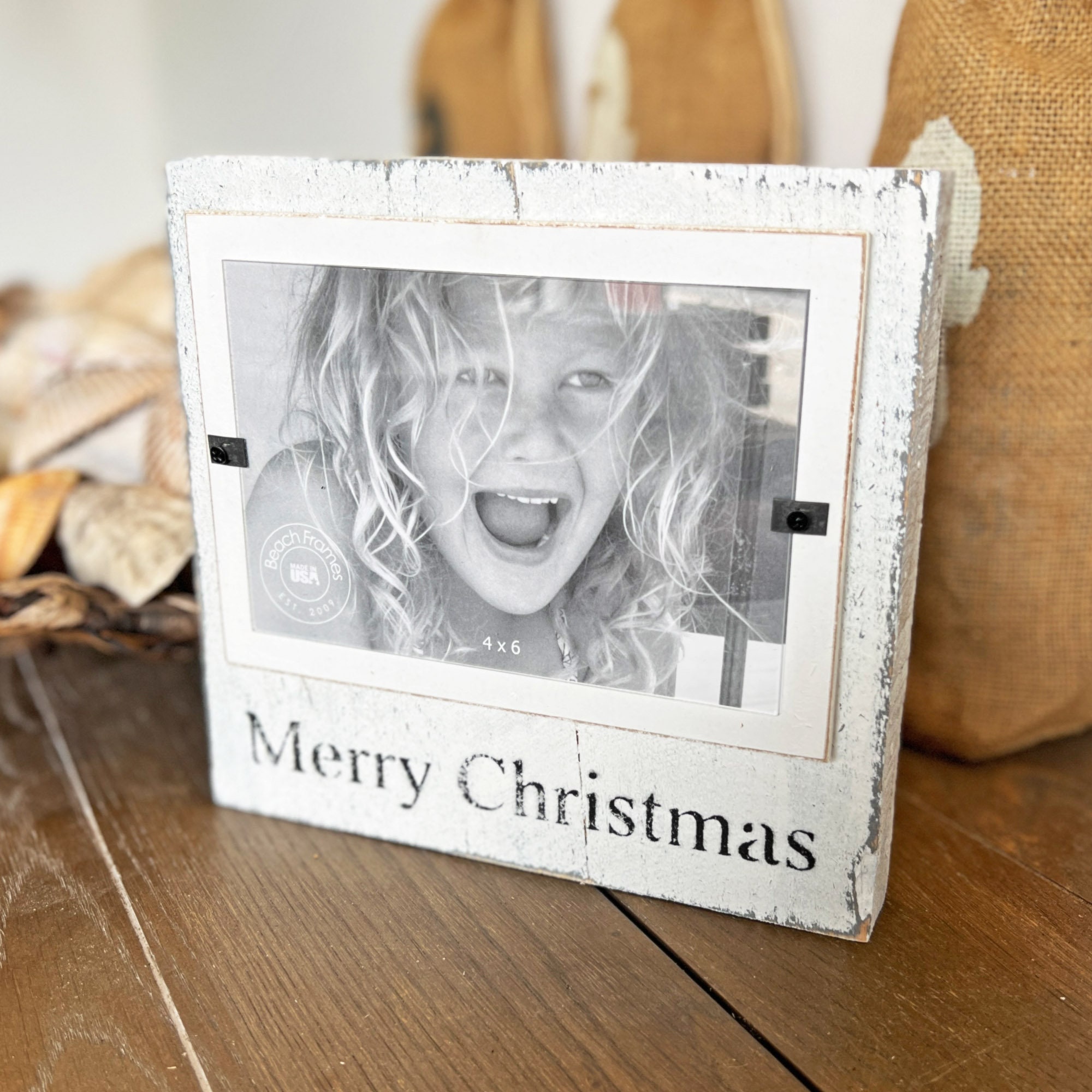 White Merry Christmas Sign Frame With Photo Modern Farmhouse Etsy
