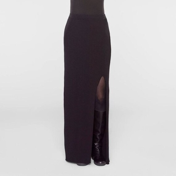 SARAH PACINI Wool Blend Straight Split Maxi Skirt O/S