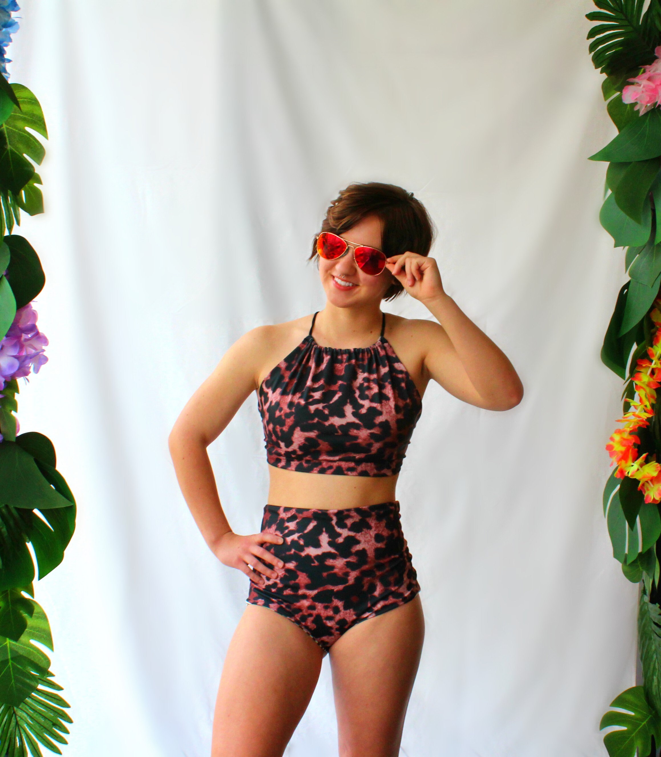 leopard print bikini set high waisted