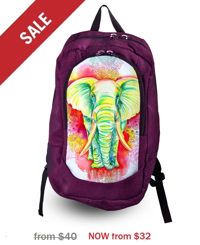 20 OFF SALE Elephant print backpack Purple backpack Women Etsy