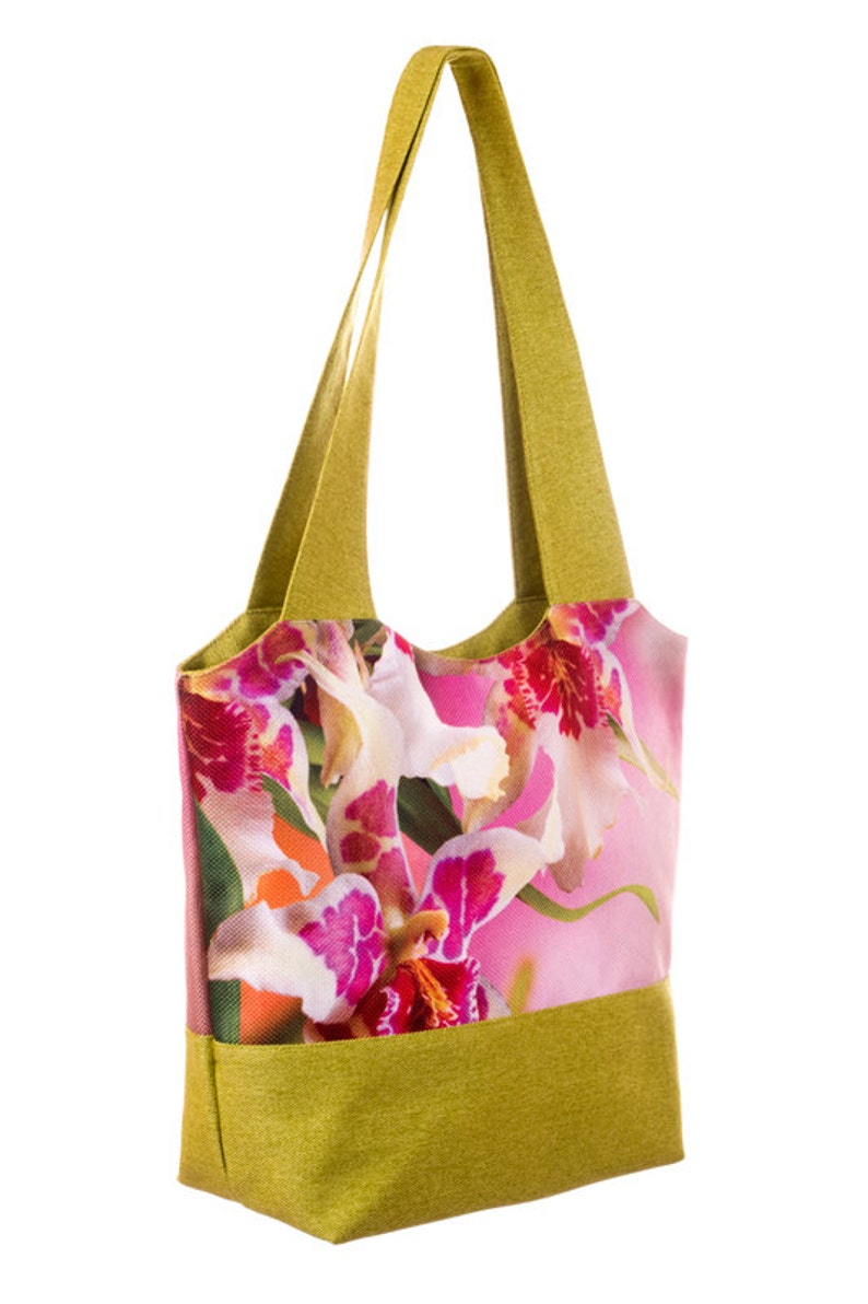 Orchid Print Bag Olive Shoulder Bag Floral Handbag Fabric Etsy
