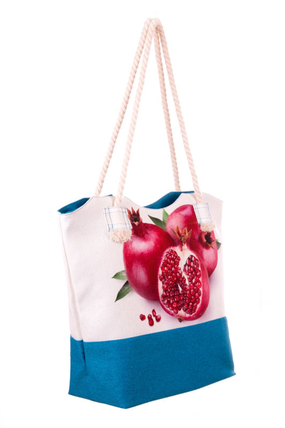 Pomegranate Bag Fruit Print Bag White and Blue Handbag Etsy