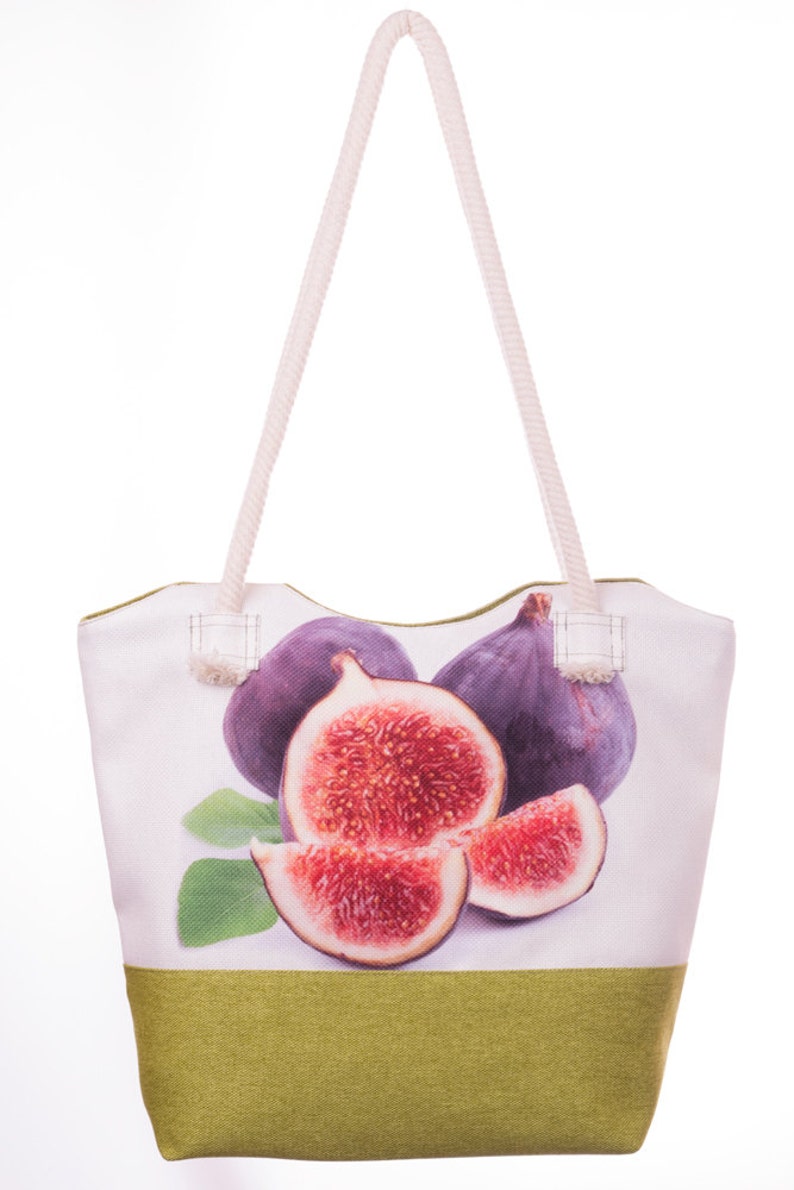 Fig Print Bag Berry Print Bag White and Green Handbag Fruit Etsy
