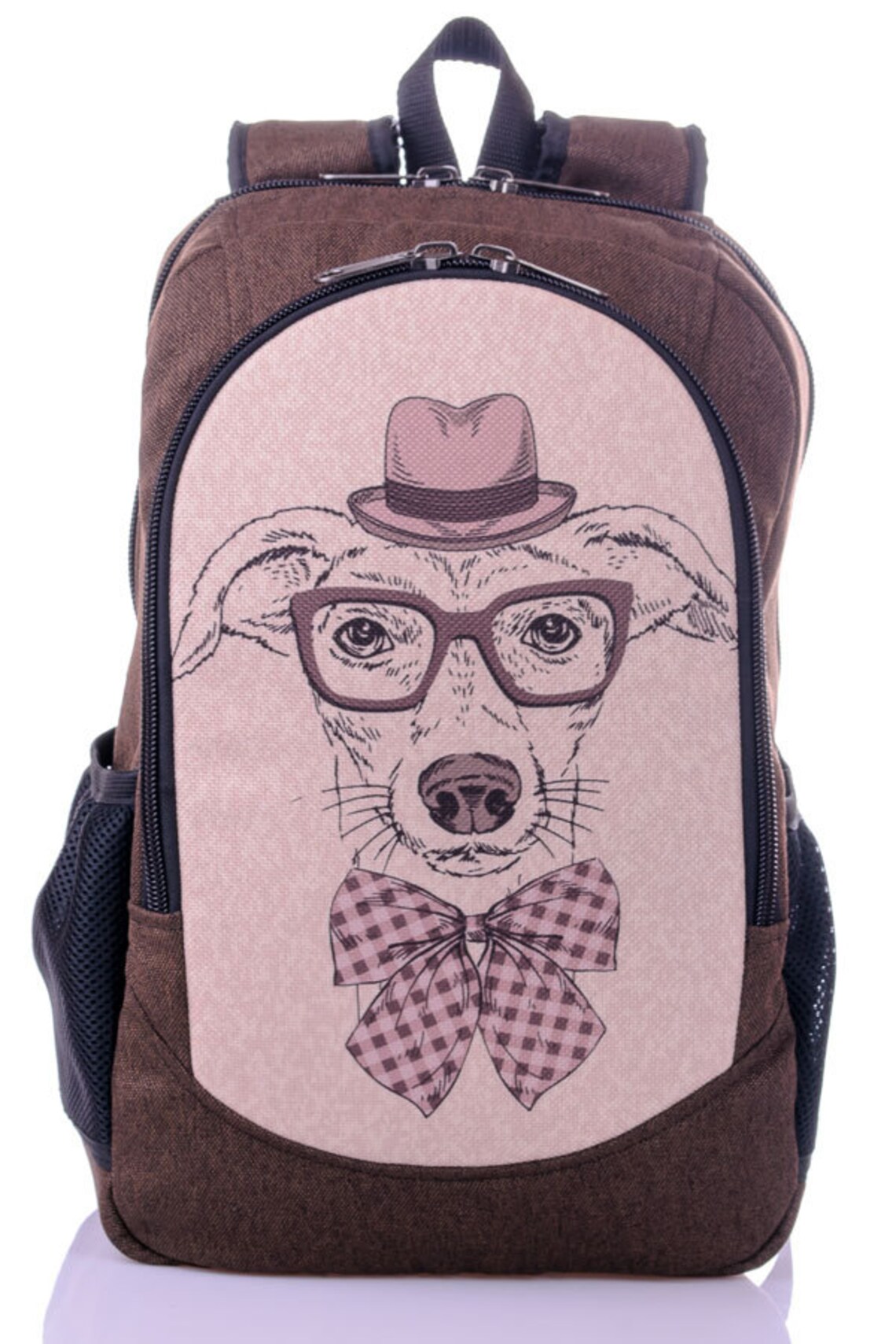 Dog print backpack City backpack Hipster backpack Brown Etsy