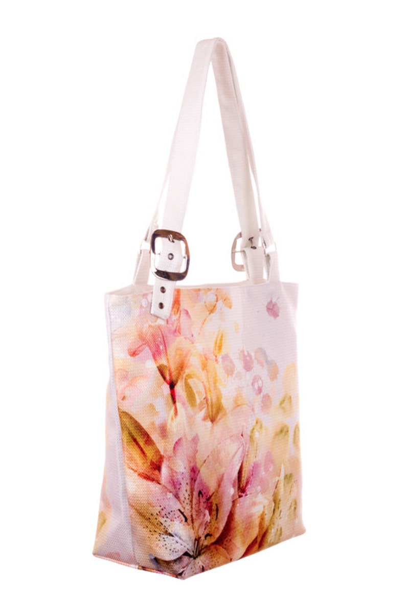 Golden Lilies Print Handbag Floral Shoulder Bag White Handbag Etsy