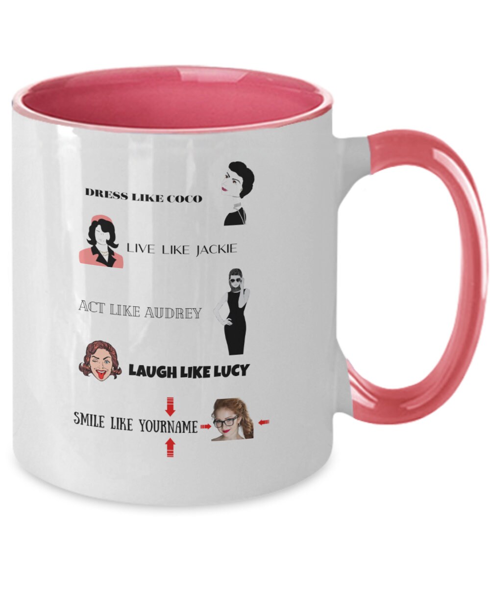Dress like coco live like jackie act like audrey laugh like lucy two tone mug blacksale Dress like coco live like jackie act like audrey laugh like lucy two tone mug blacksale