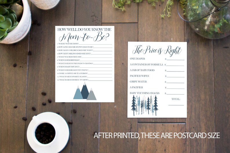 Mountain Baby Shower Boy Adventure Theme Signs Blue And Gray Forest