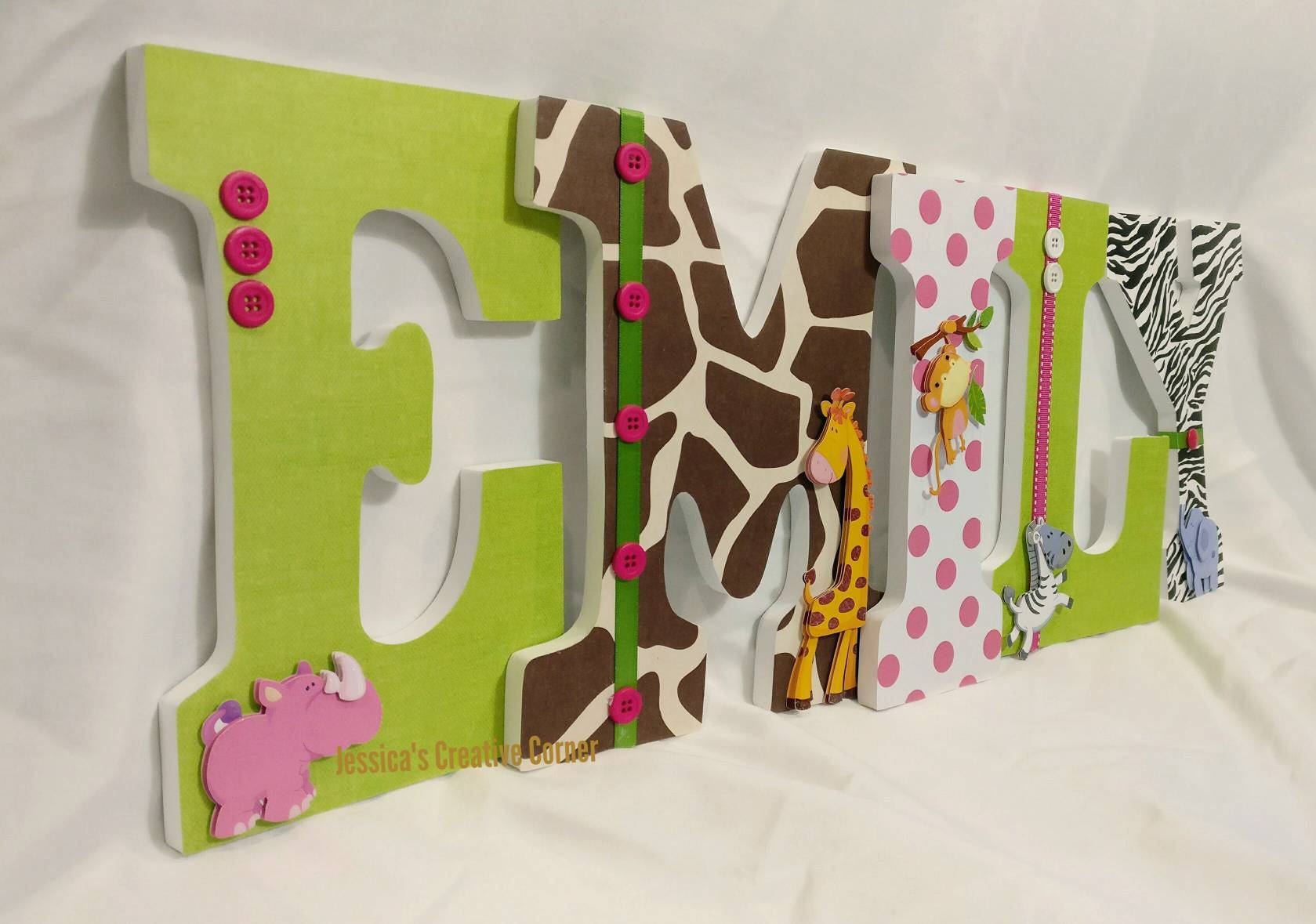 Jungle Nursery Letters Wooden Letters for Girls Jungle Theme Etsy