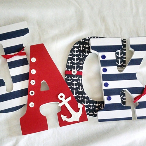 Nautical Nursery Letters Custom Wooden Letters Nautical | Etsy