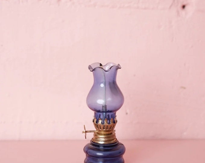 Mini Blue Glass Oil Lamp Etsy