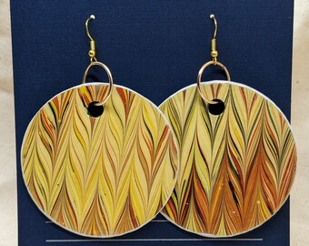 OOAK Marbled Paper Earrings (Large Versions A, B, C, and D) - Vintage Hand-Printed Paper