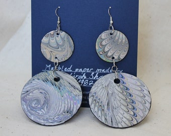 OOAK Marbled Paper Earrings (Doubles Versions A, B, C, and D) - Vintage Hand-Printed Paper