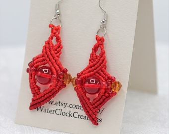 Macrame "Cat's Eye" Beaded Earrings - Drop Earrings w/ micro macrame, glass beads - Variations A, B, C, D, & E - Multiple Colors