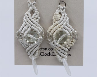 Macrame "Cat's Eye" Beaded Earrings - Drop Earrings w/ micro macrame, glass beads - Variations F, G, H, I, & J - Multiple Colors