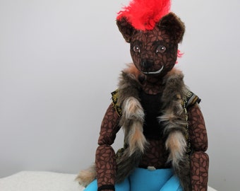 Nuru - OOAK Cloth Doll - Art Doll - Anthropomorphic Hyena Soft Sculpture - Fiber Art - Handwoven African Fabrics - One Of A Kind