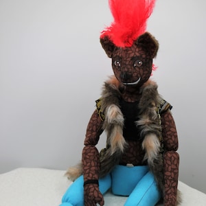 Nuru - OOAK Cloth Doll - Art Doll - Anthropomorphic Hyena Soft Sculpture - Fiber Art - Handwoven African Fabrics - One Of A Kind