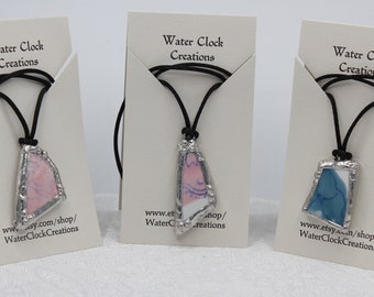 OOAK Recycled Ceramic Pendants (3 Variations) - Pottery Shards with Soldered Metal Frames - Broken Bowl with Chinese Goldfish Pond Design