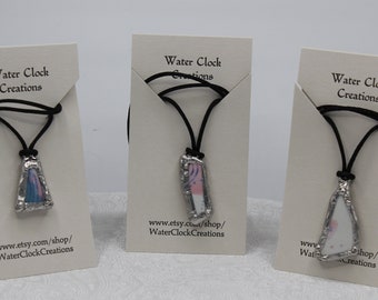 OOAK Recycled Ceramic Pendants (3 Variations) - Pottery Shards with Soldered Metal Frames - Broken Bowl with Chinese Goldfish Pond Design