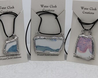 OOAK Recycled Ceramic Pendants (3 Variations) - Pottery Shards with Soldered Metal Frames - Broken Bowl with Chinese Goldfish Pond Design