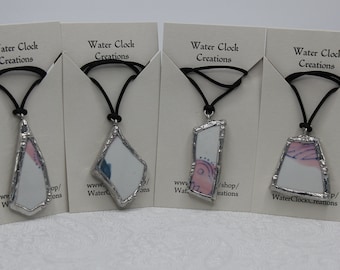 OOAK Recycled Ceramic Pendants (4 Variations) - Pottery Shards with Soldered Metal Frames - Broken Bowl with Chinese Goldfish Pond Design