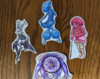 5-inch Vinyl Sticker - Mushroom People Set - Four Designs - Large Handmade Collectible Stickers - Fungi Paintings
