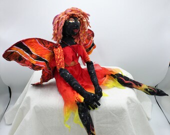 Bahnisikha - OOAK Cloth Doll - Art Doll - Fire Fairy Soft Sculpture - Fiber Art - One Of A Kind