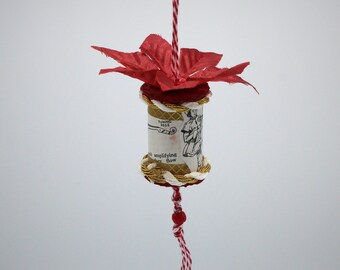 One Of A Kind Upcycled Thread Spool Ornament - Sewing Notions Decoration - Music Themed Gift