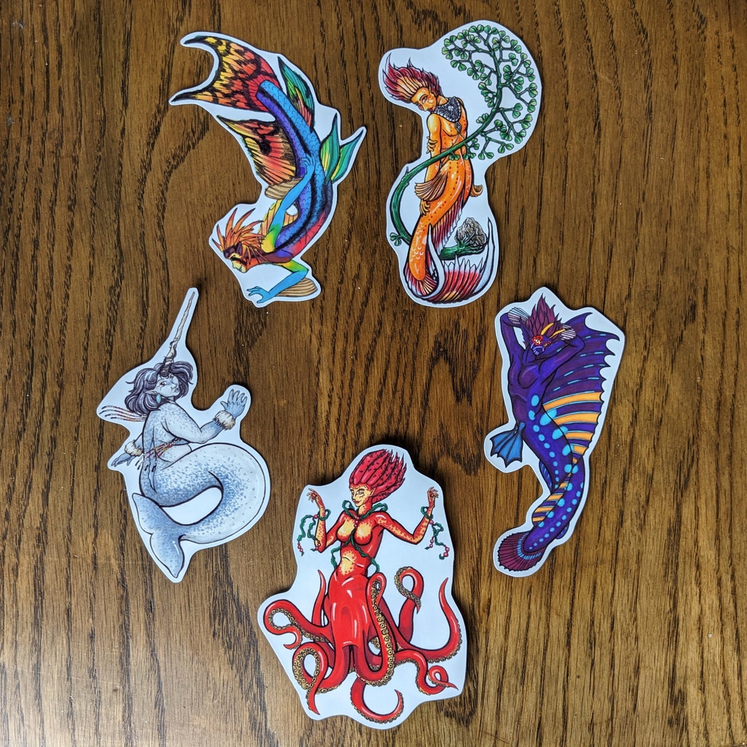 Merling Fish Sticker 5-inch Vinyl Sticker - Merfolk Set - Five Designs - Large Handmade ...