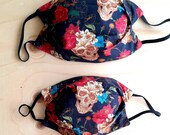 Halloween fabric face masks, skulls prints, for woman teenagers or children. Filter pocket, double layer, breathable face covering. On sale