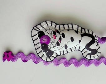 Fabric bookmark, cute puffy white kitty with black polka dots, lilac ribbon and star button. Unique gift for all ages, women, teens, kids